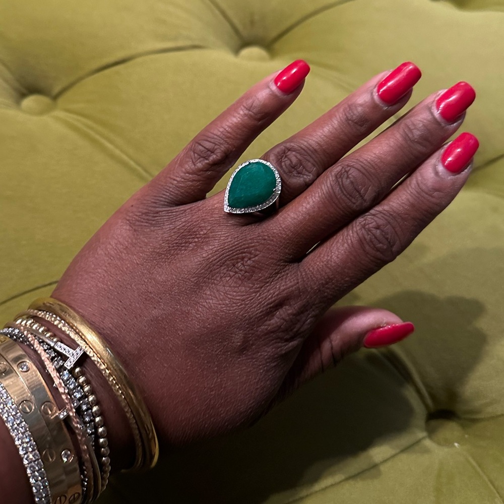 Sterling Silver Emerald and CZ Cocktail Ring